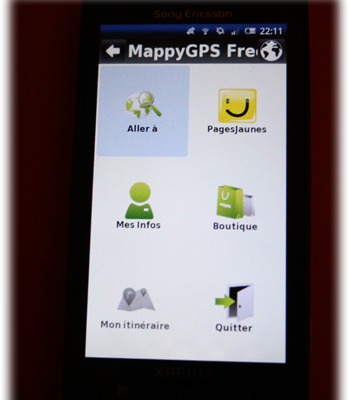 Le menu de Mappy GPS free